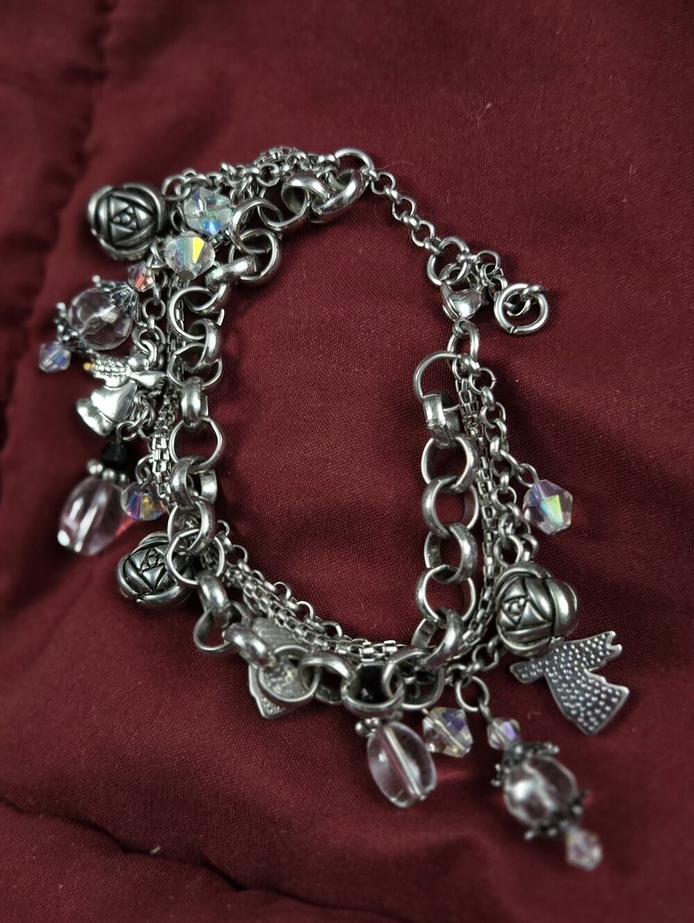 Silver Three Strand Charm Bracelet